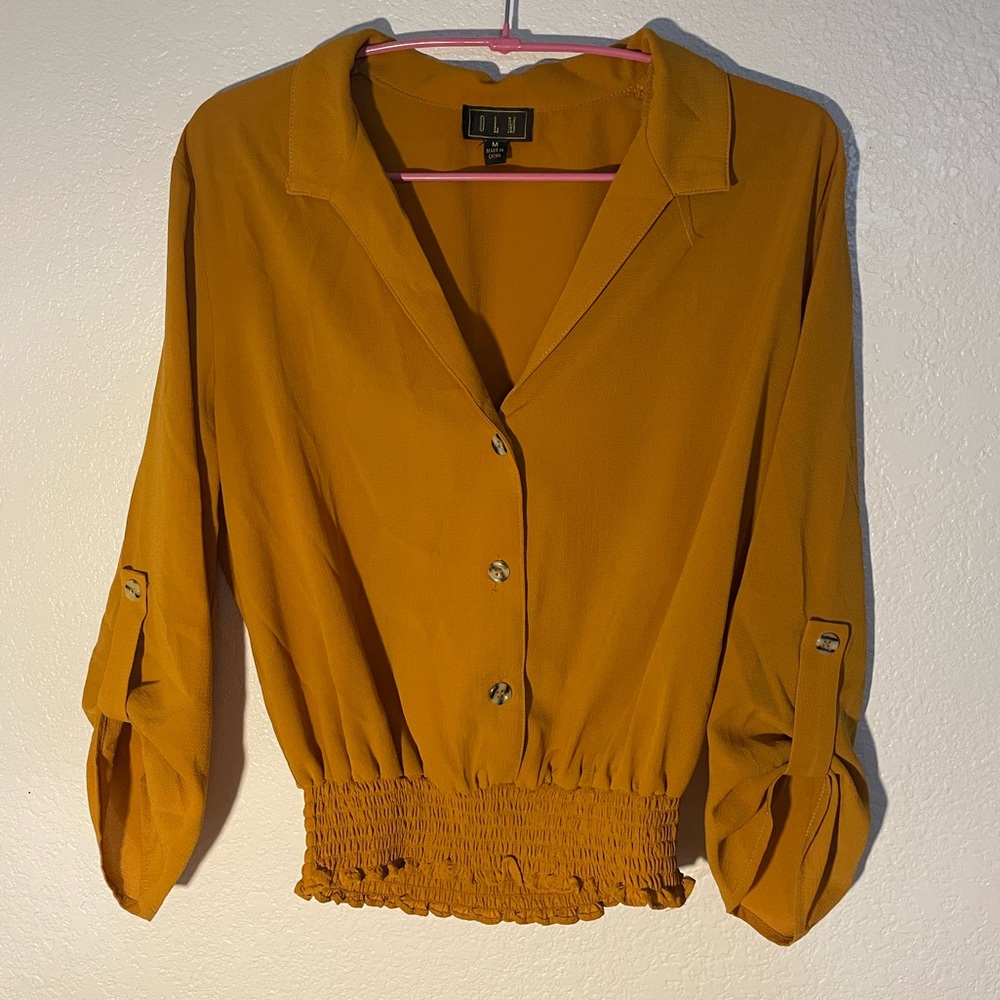 Tan V neck button up Blouse